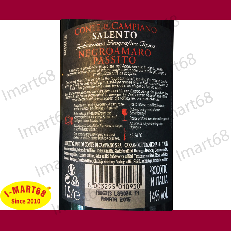 Rượu vang nhập khẩu cao cấp Appassimento Negroamanro Passito Salento