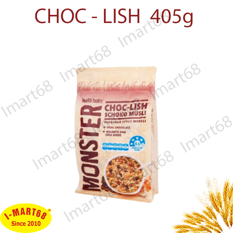Mặt trước bao bì sản phẩm ngũ cốc yến mạch Úc Monster Choc-lish